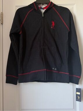 New US Polo Assn. Black Zip Hoodie with Red Accents 14/16
